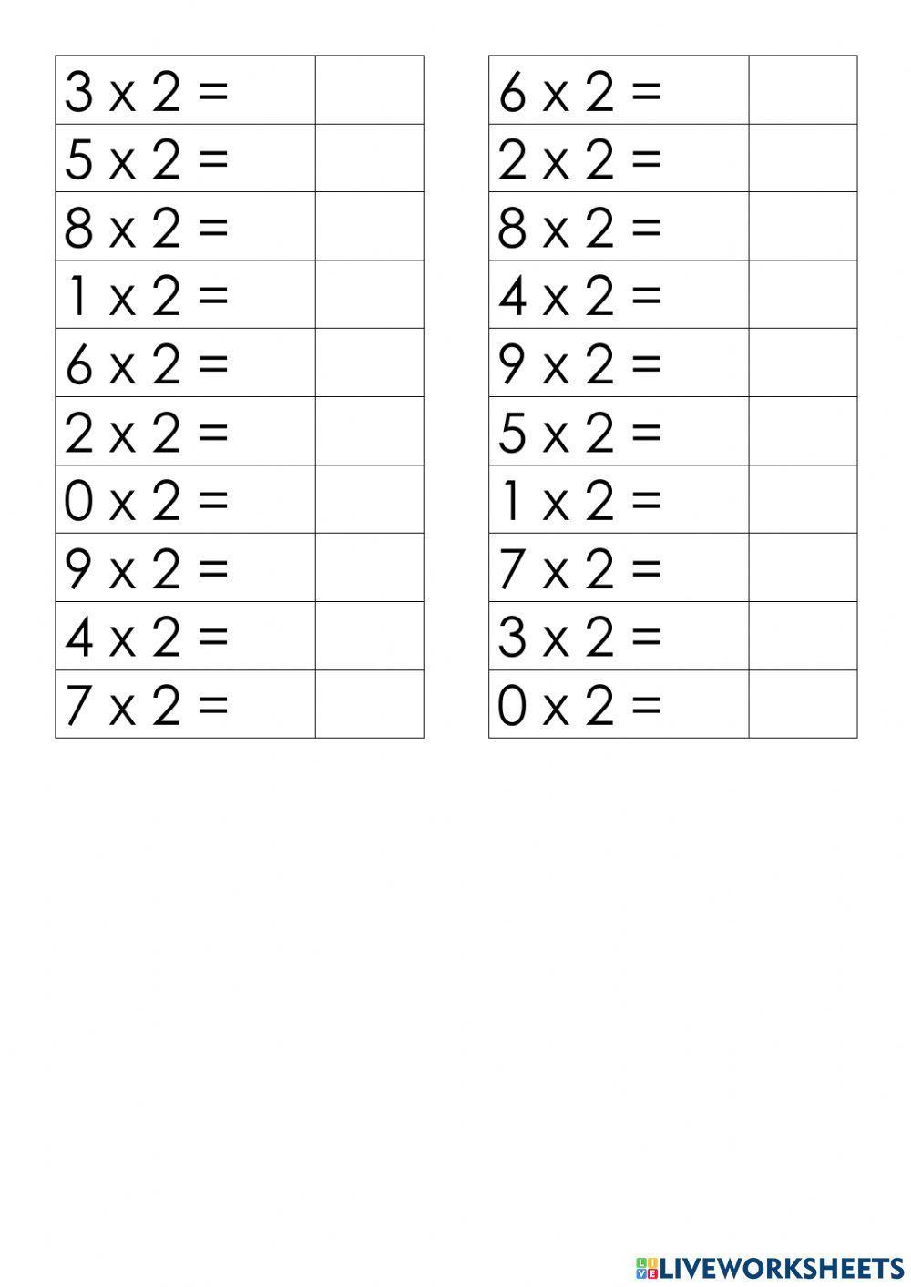 Таблица умножения на 2