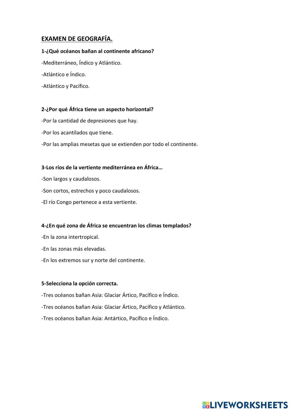 Examen geografía 1ºeso