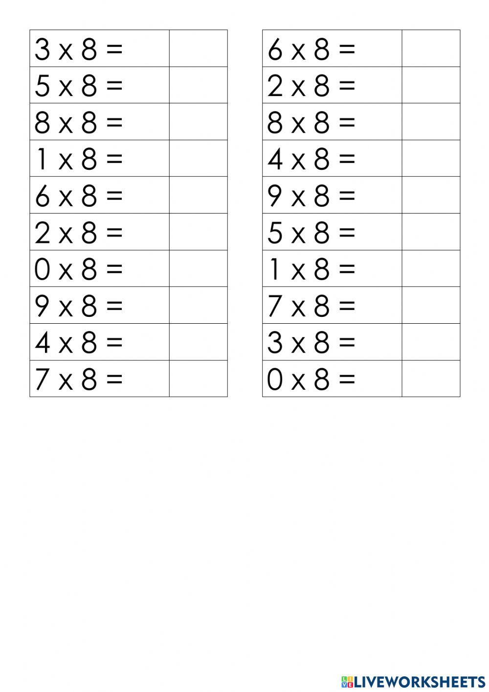 Таблица умножения на 8