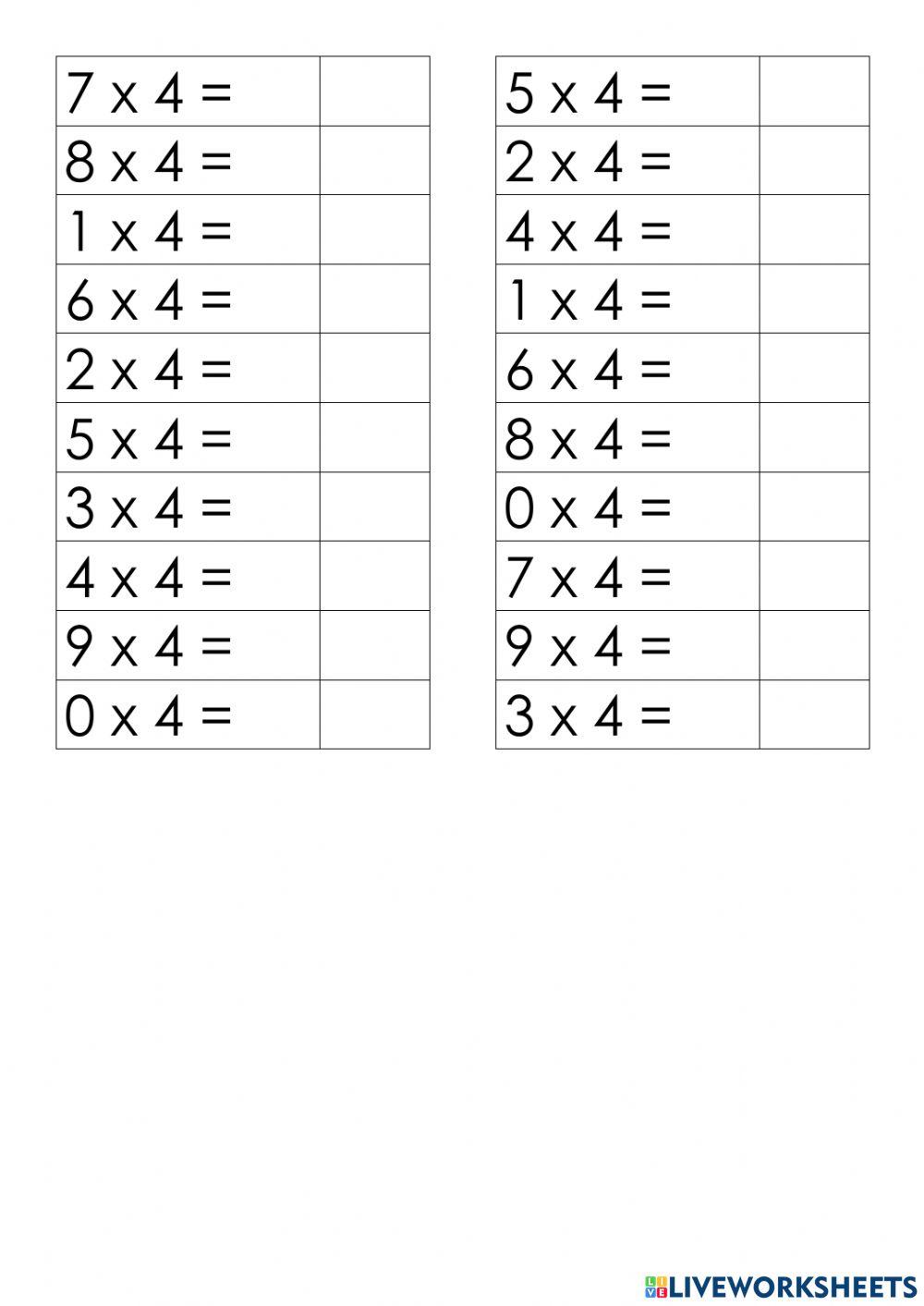 Умножение на 4 (табличное) worksheet | Live Worksheets
