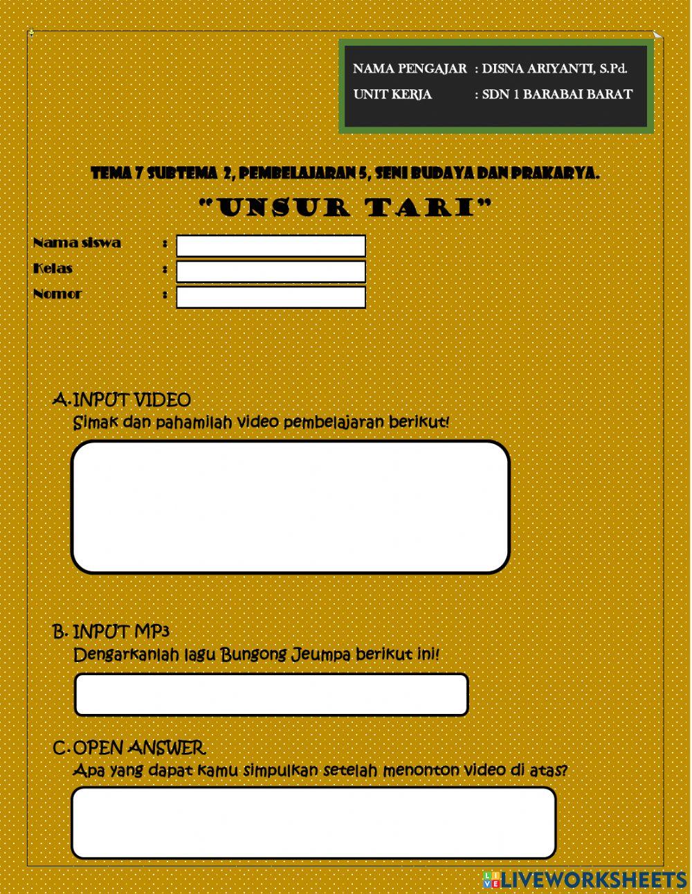Tema 7 Subtema 2 Pembelajaran 5 (Unsur Tari)