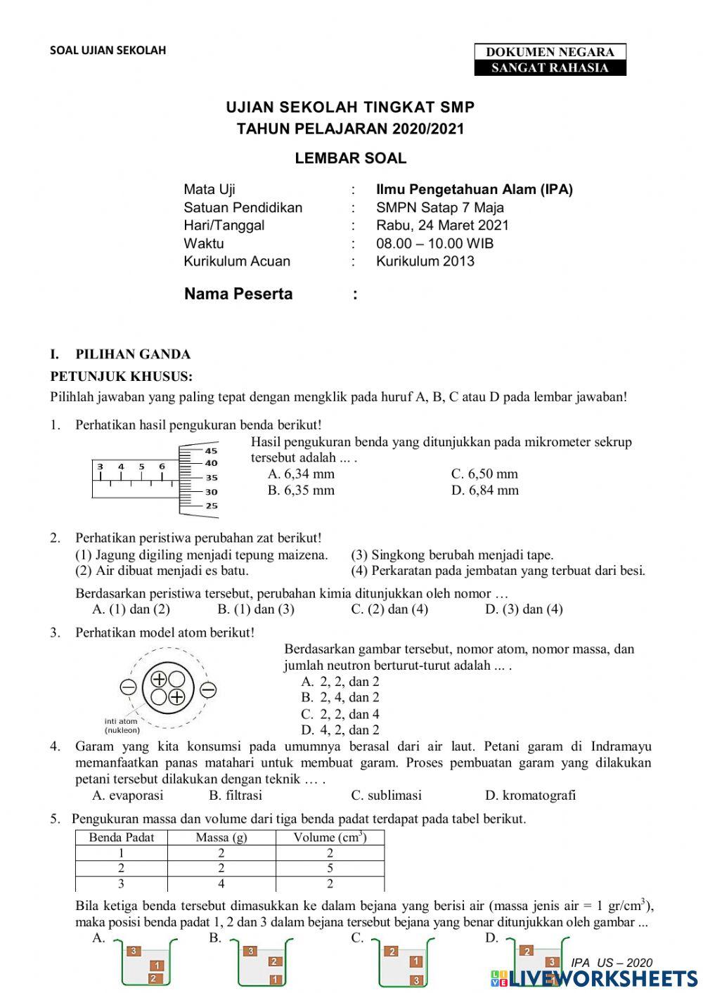 Soal us smpn satap 7 maja 2020-2021
