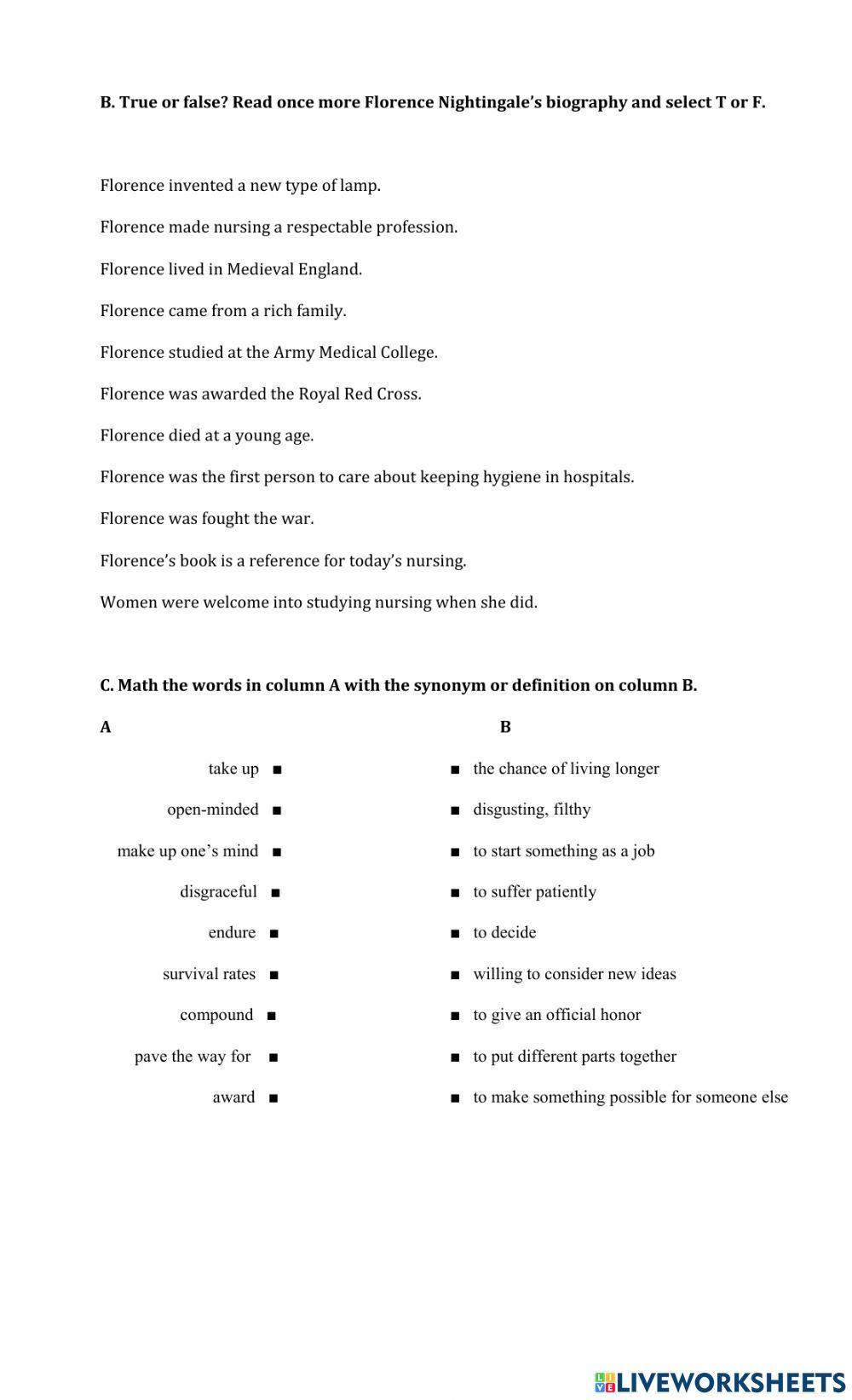Florence Nighthingale: Reading Exercises Florence Nighthingale: Reading Exercises
