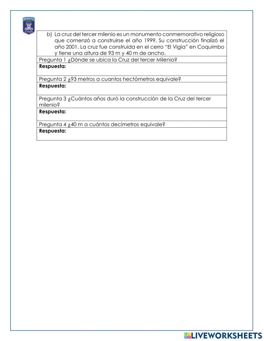 Evaluación diagnóstica medidas de longitud