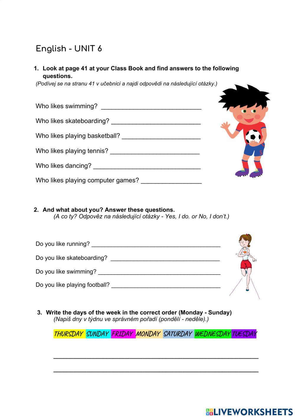 Unit 6 - hobbies, days of the week