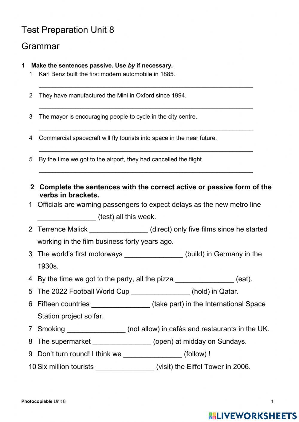 Unit 8 Test preparation Year 9