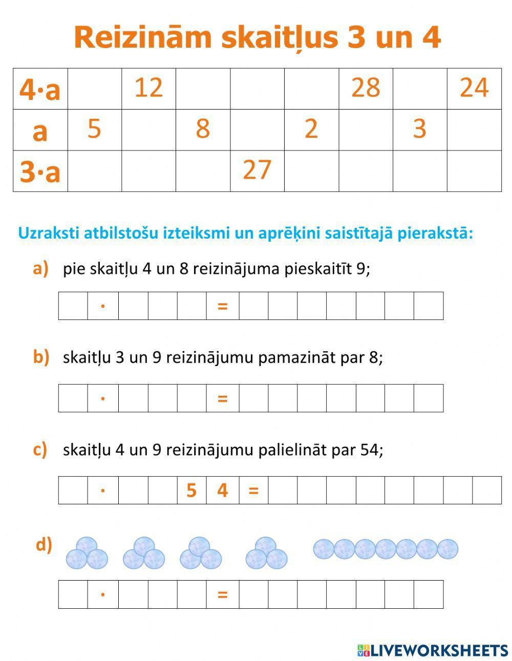 Reizinām skaitļus 3 un 4