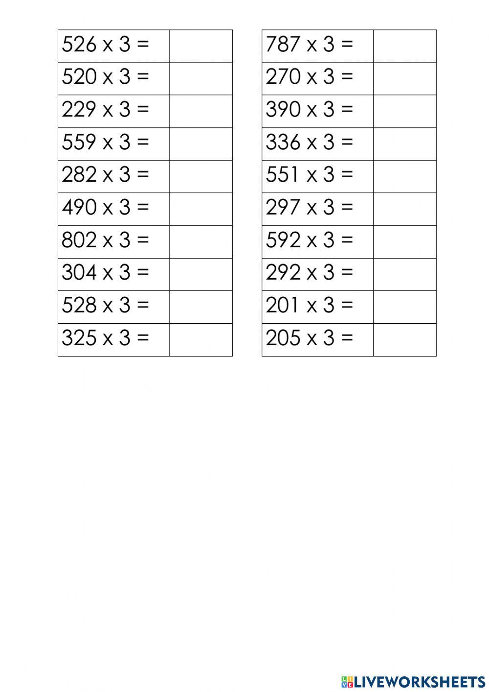 Умножение трехзначного числа на 3