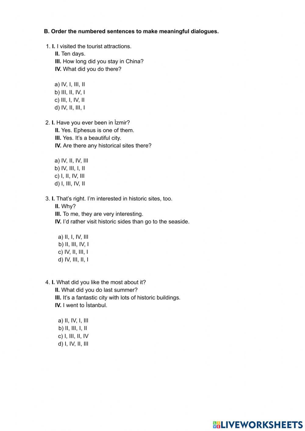 8th Grade Unit 6 Tourism Çalışma Soruları 2