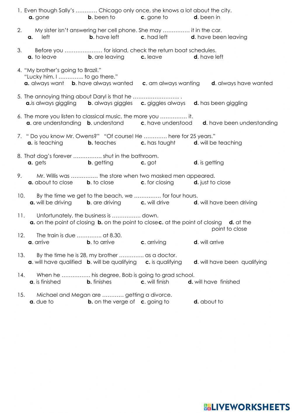 C2 tenses worksheet | Live Worksheets