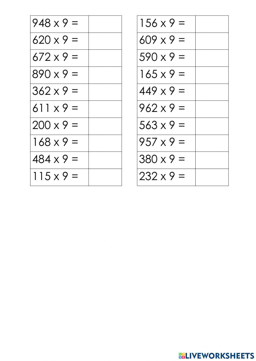 Умножение трехзначного числа на 9