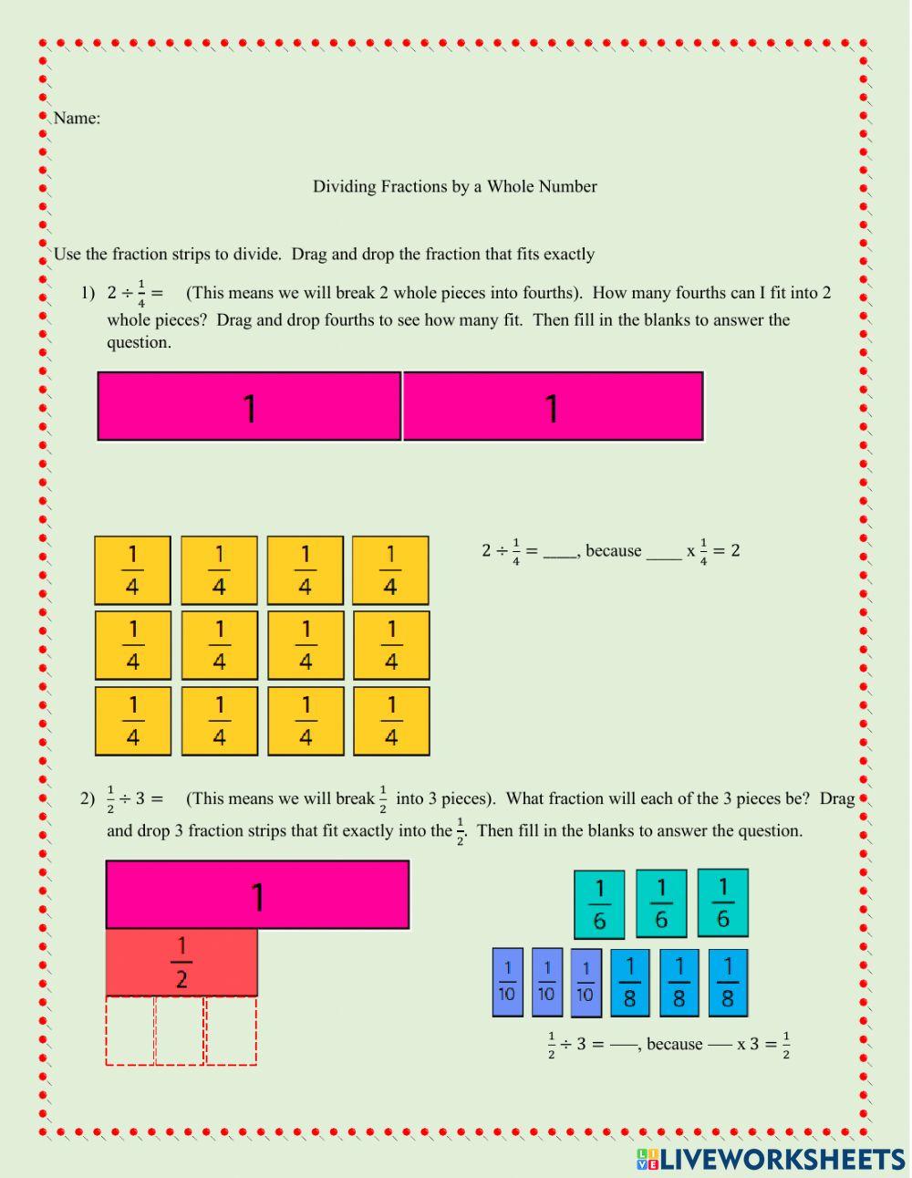 Dividing Fractions Using Fraction Strips and Number Lines