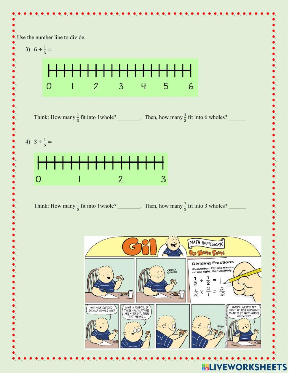 Dividing Fractions Using Fraction Strips and Number Lines worksheet ...