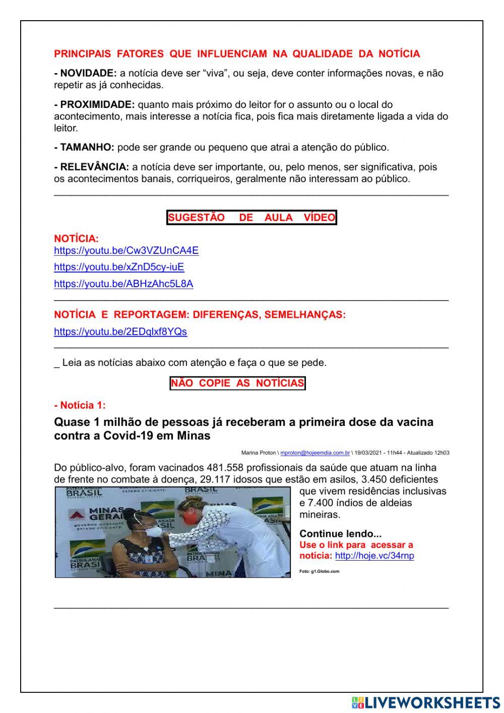 Gênero textual notícia - Atividades complementares da semana 1 do pet 1