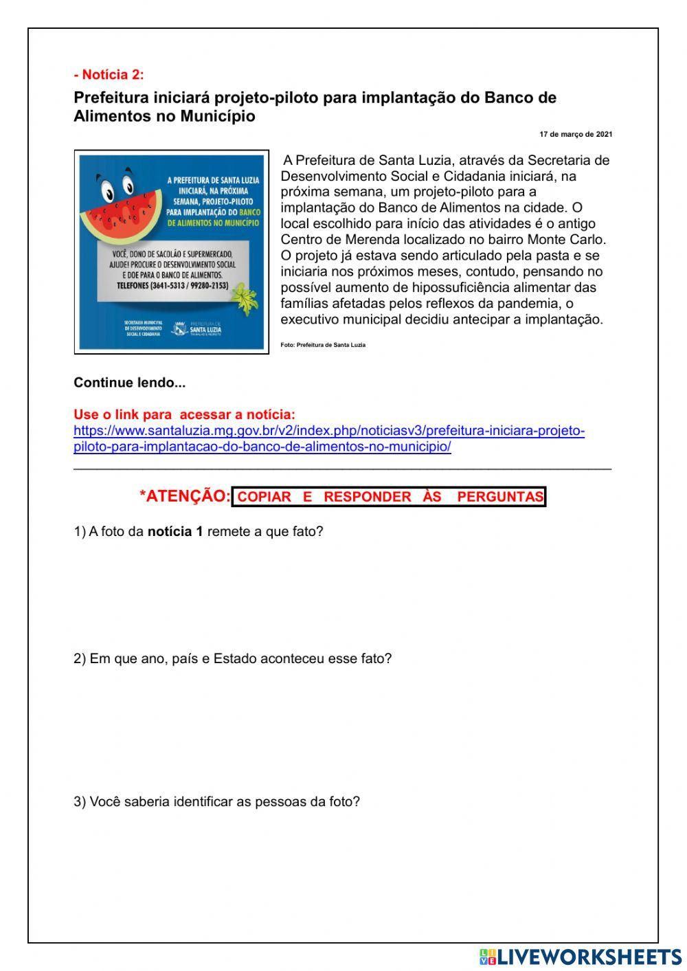 Gênero textual notícia - Atividades complementares da semana 1 do pet 1