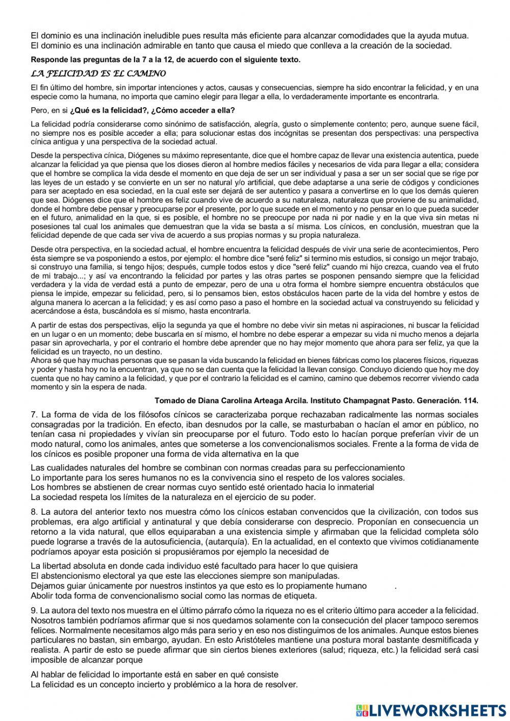 Evaluación pensamiento griego