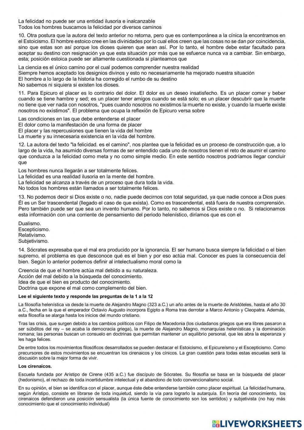 Evaluación pensamiento griego