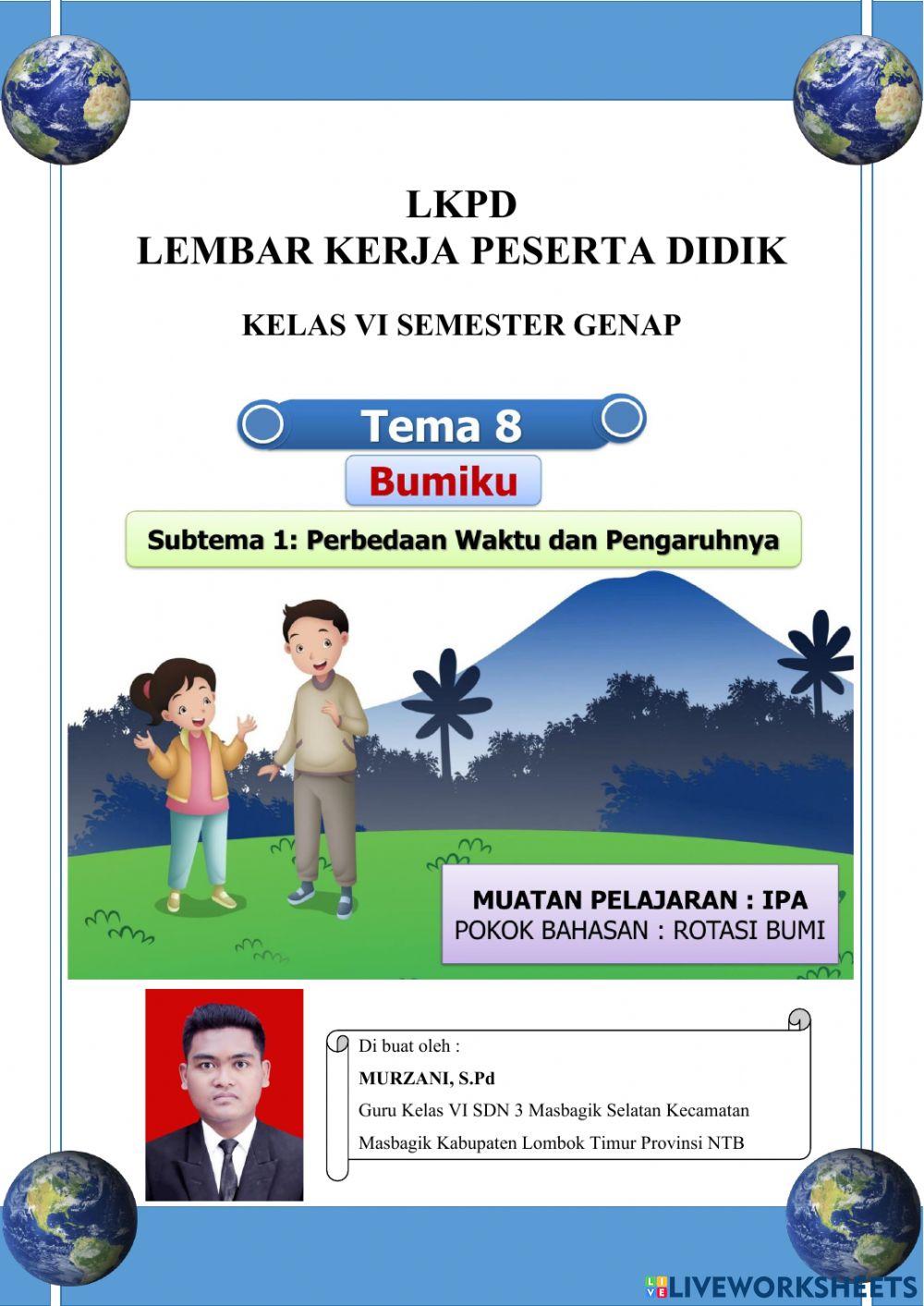 LKPD Kelas VI Semester 2 Tema 8 Subtema 1 IPA (Rotasi Bumi)