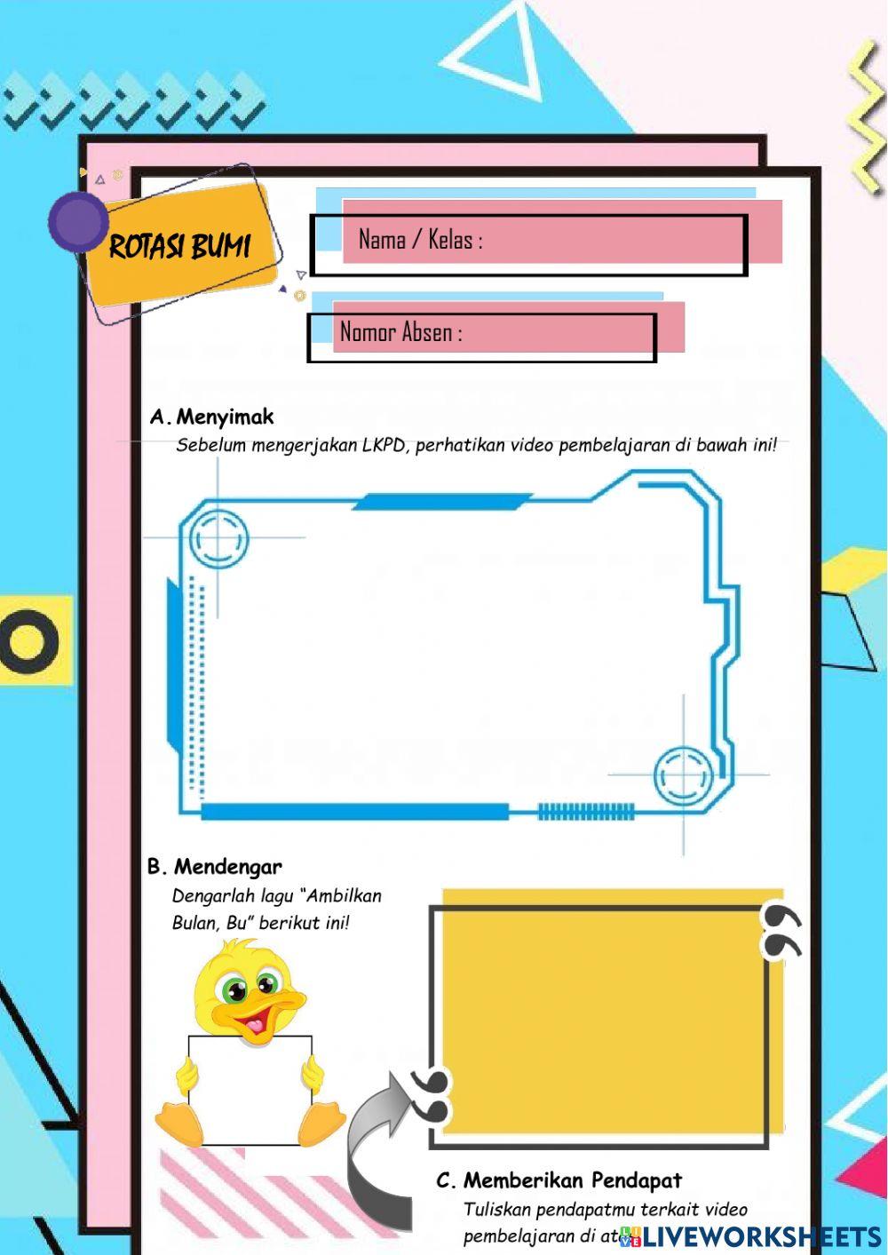 LKPD Kelas VI Semester 2 Tema 8 Subtema 1 IPA (Rotasi Bumi)
