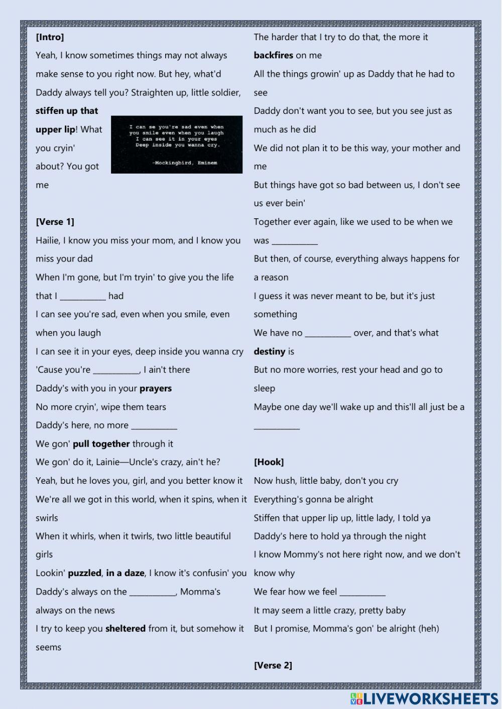 Song Mockingbird by Eminem