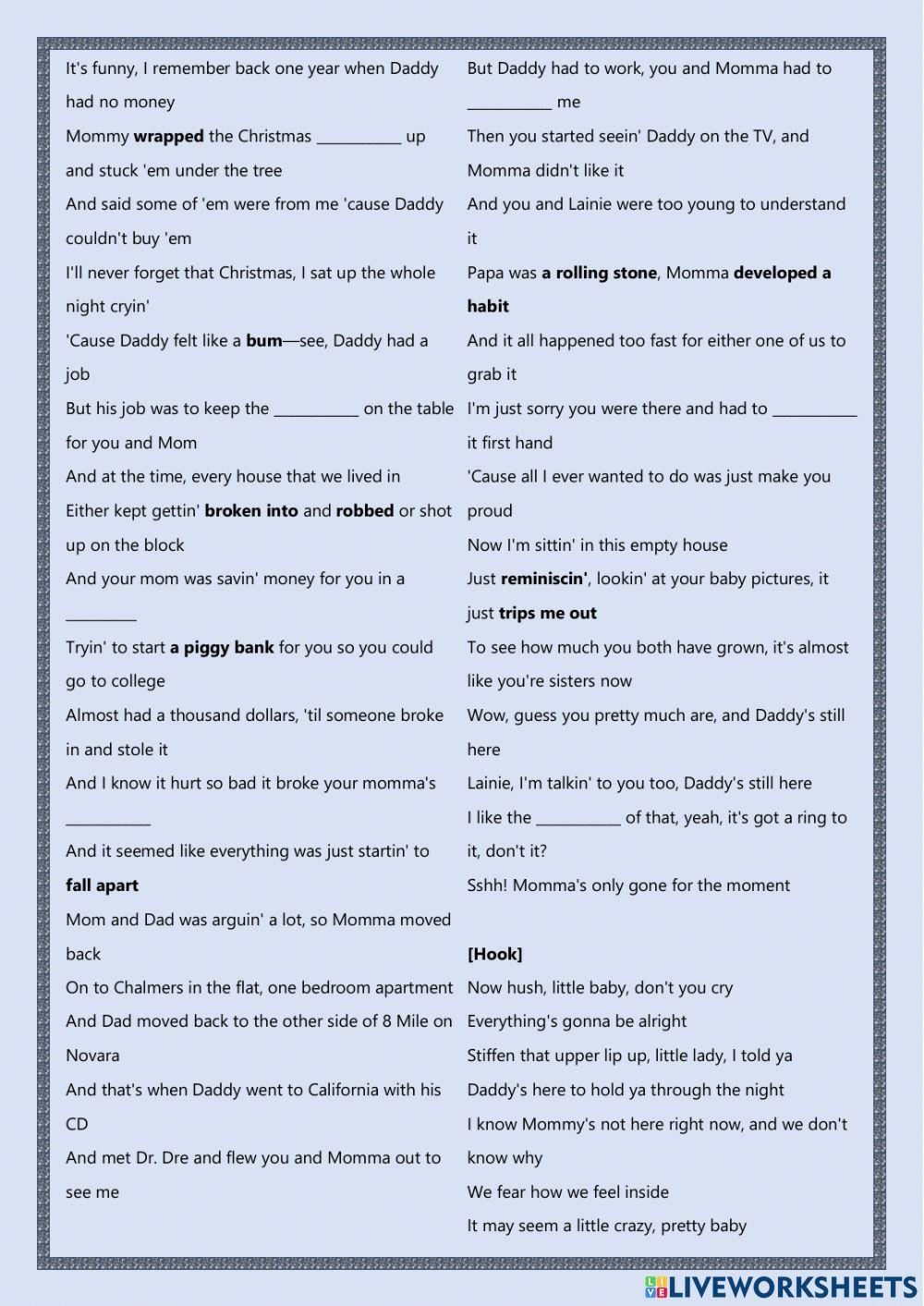 Song Mockingbird by Eminem