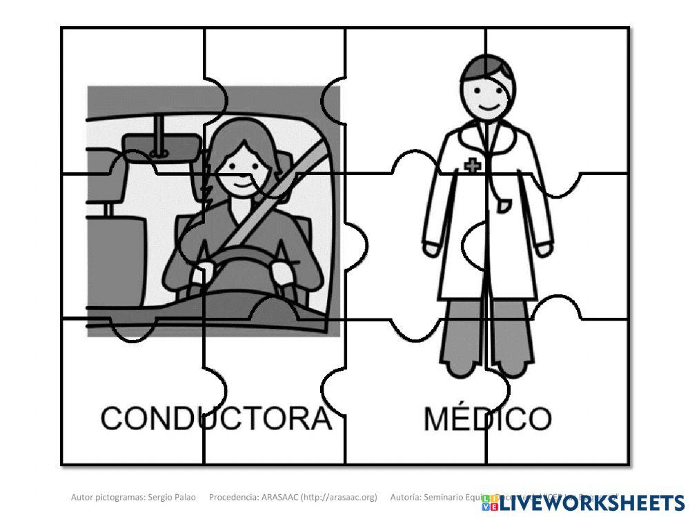 Material Teacch puzzle (12 piezas) oficios (conductora-médico)