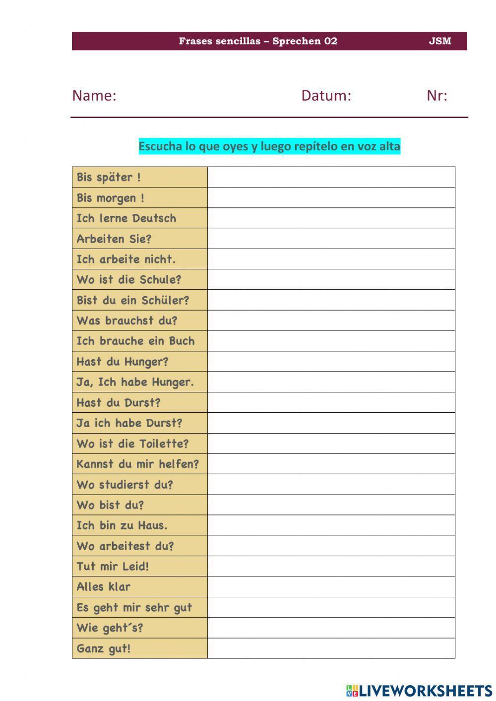 Frases sencillas (Sprechen) 02