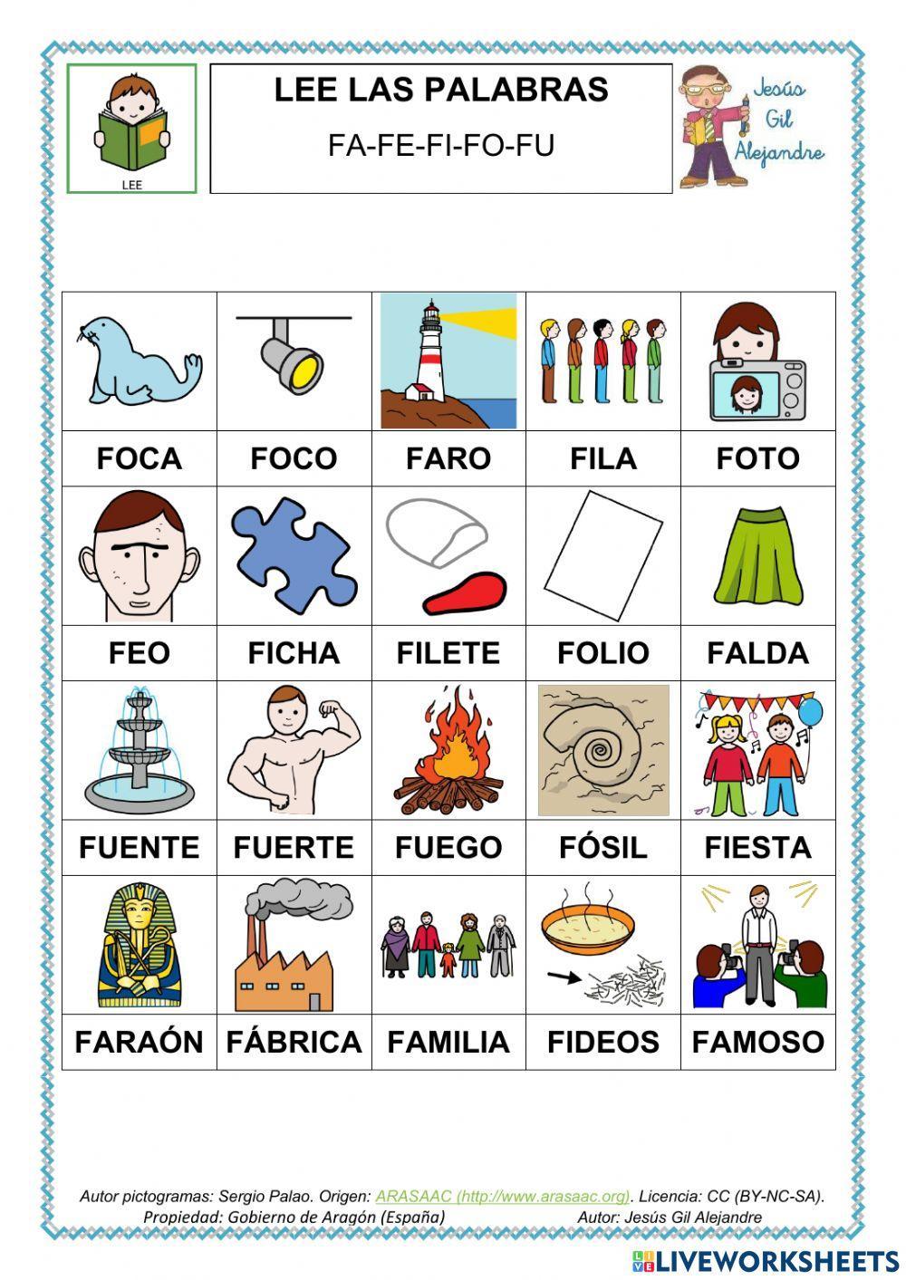 Leer palabras con FA FE FI FO FU  mayúsculas