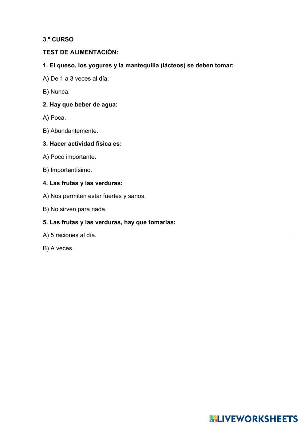 Alimentación sana. Pirámide alimenticia para 3.º.