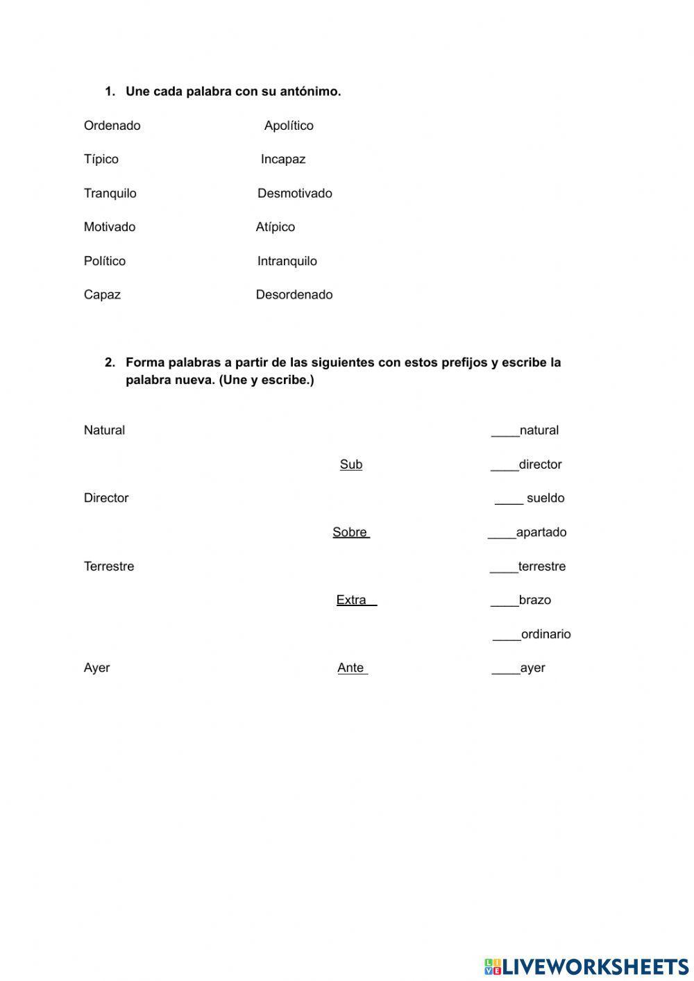 Los prefijos de negación y de lugar