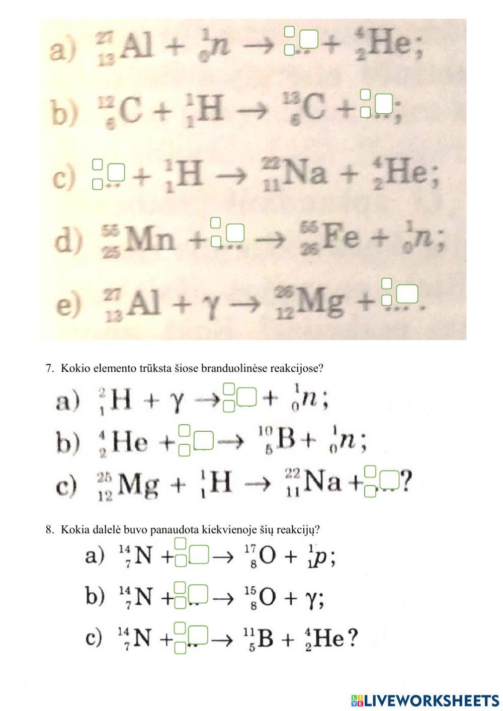 Branduolių skilimas. Uždaviniai