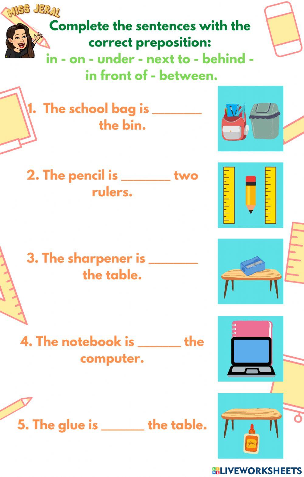 Prepositions and School Objects