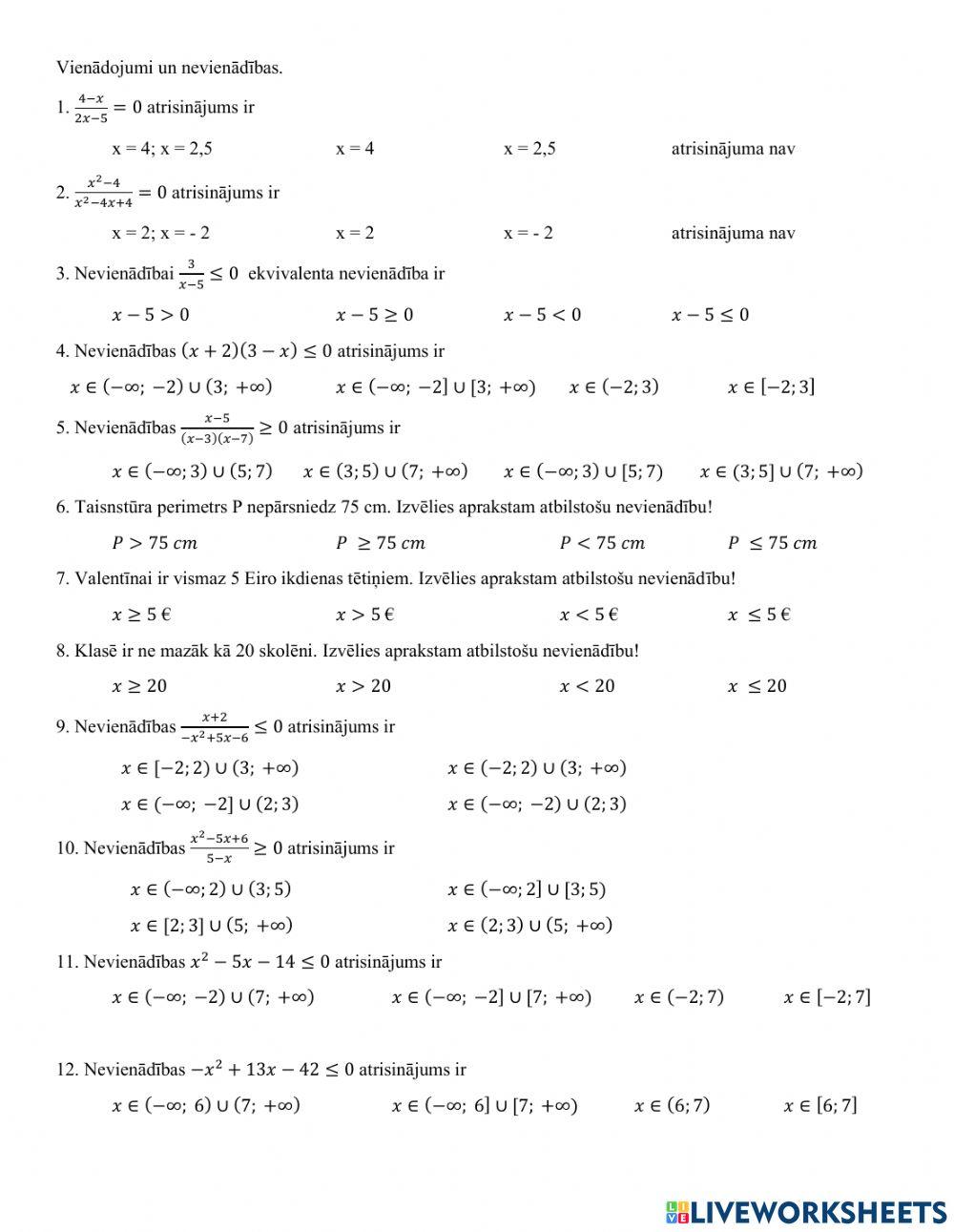 Nevienādības. Intervālu metode.