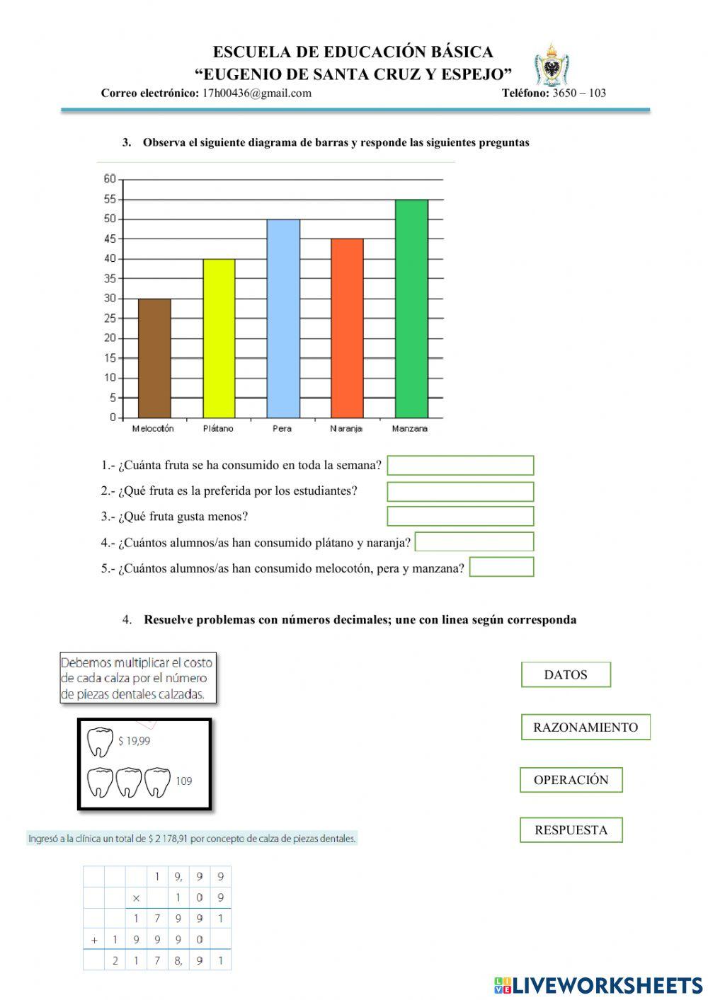 ¡Que aprendiste! resolución de problemas con números decimales. diagrama de barras