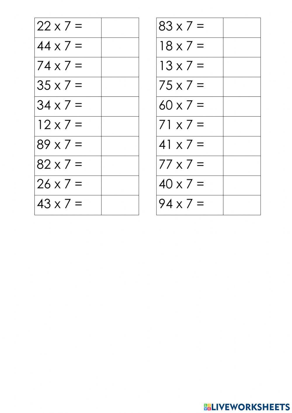 Умножение двузначного числа на 7