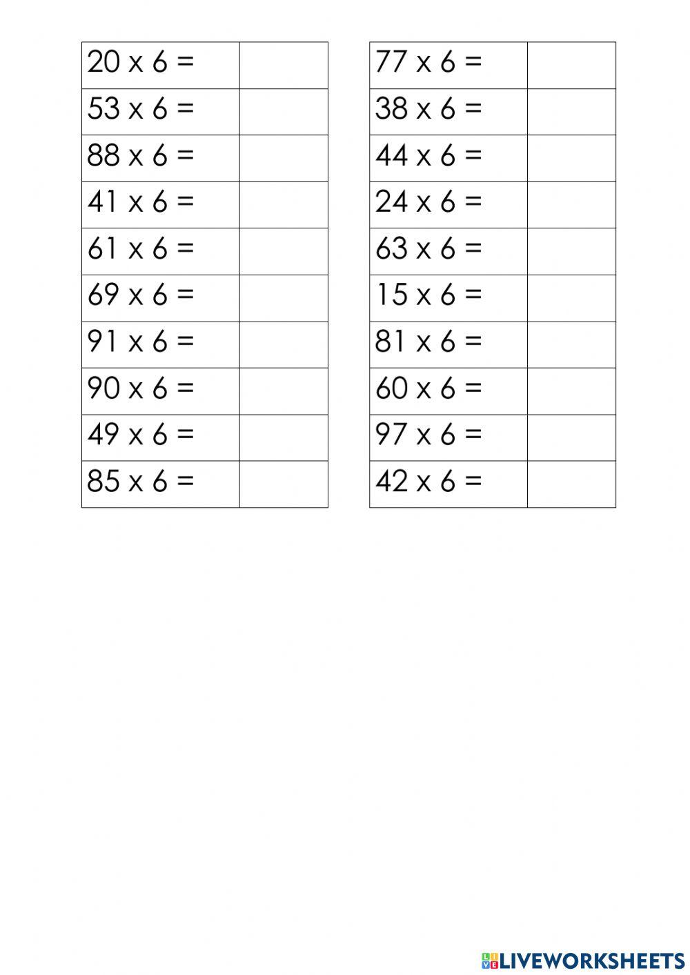 Умножение двузначного числа на 6