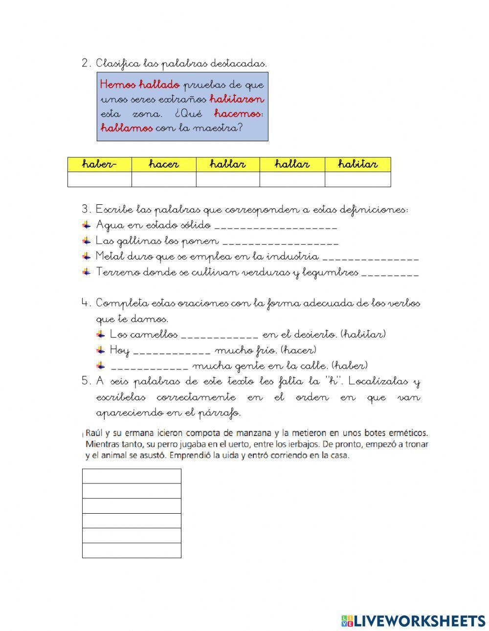 El uso de la letra H