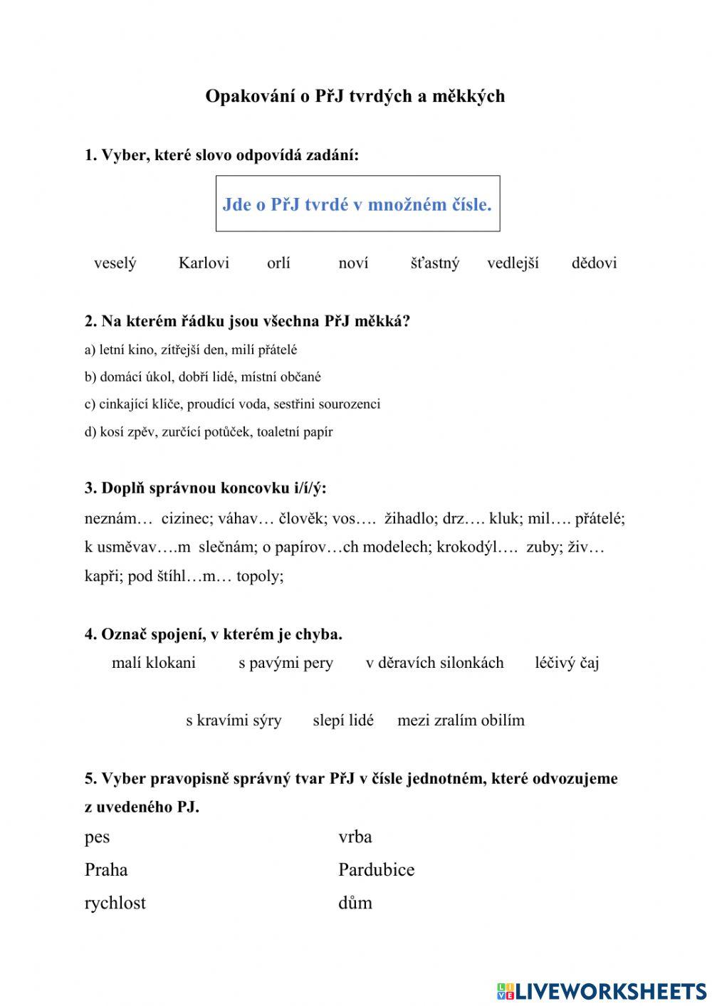 Přídavná jména tvrdá a měkká