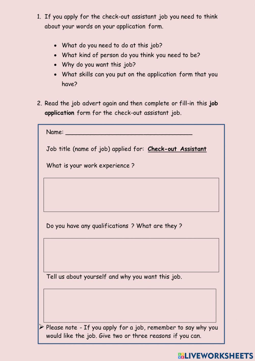A job application form