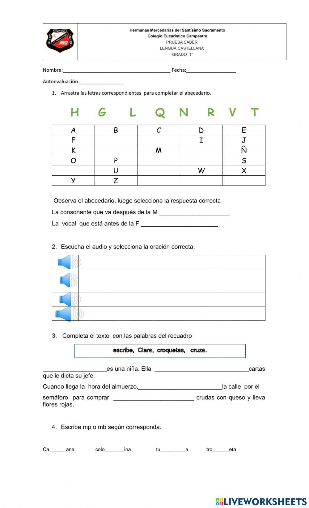 Evaluación de periodo Grado primero
