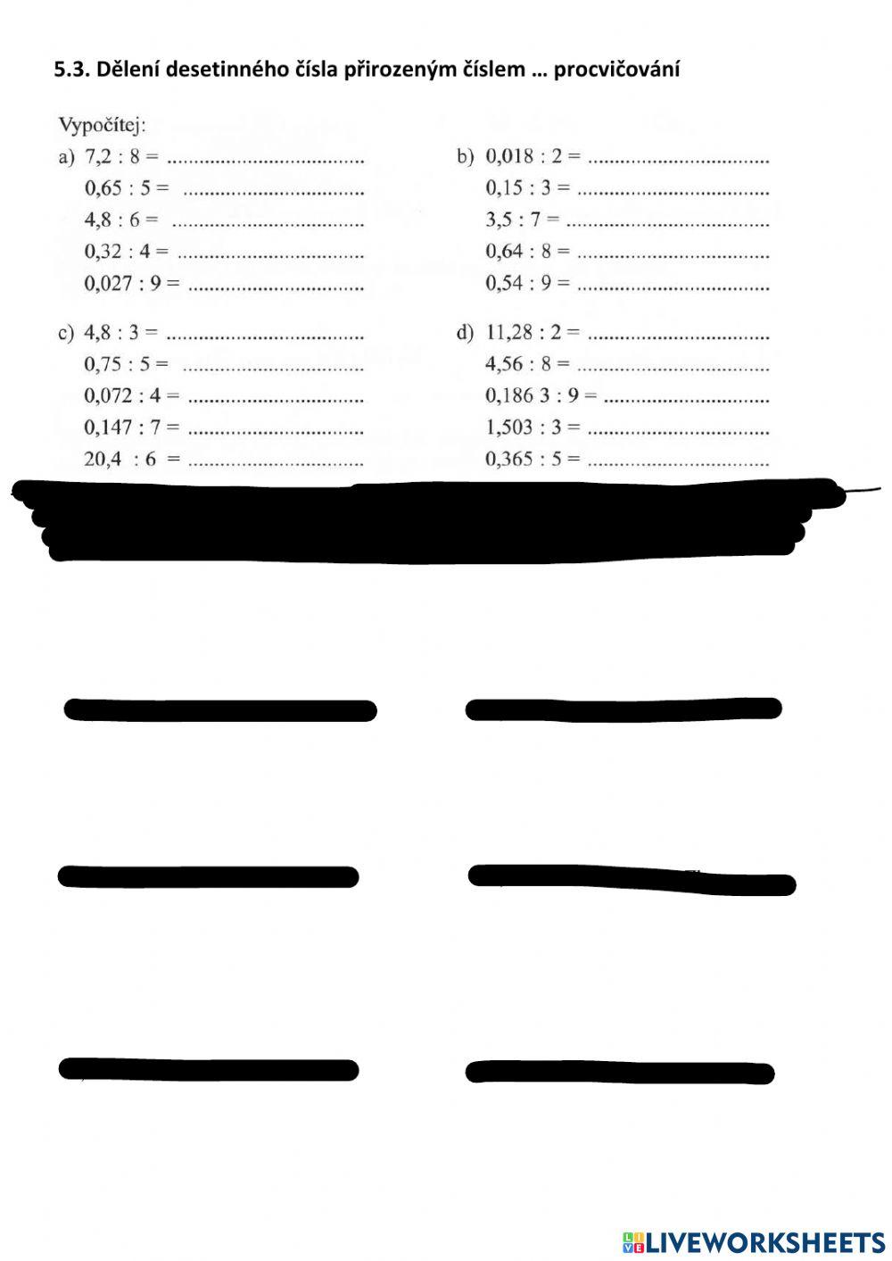 Dělení desetinného čísla číslem přirozeným