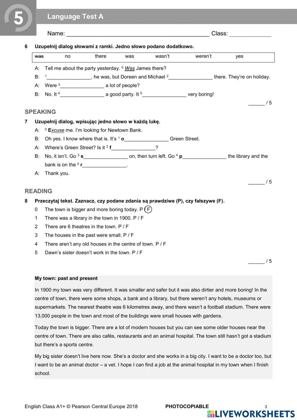English Class A1+ Unit 5 test 