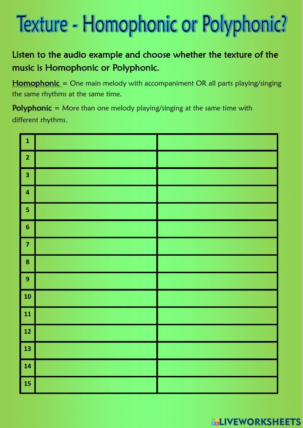 N4-AH Music - Texture - Homophonic or Polyphonic?