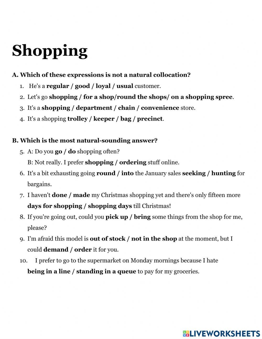 Shopping collocations