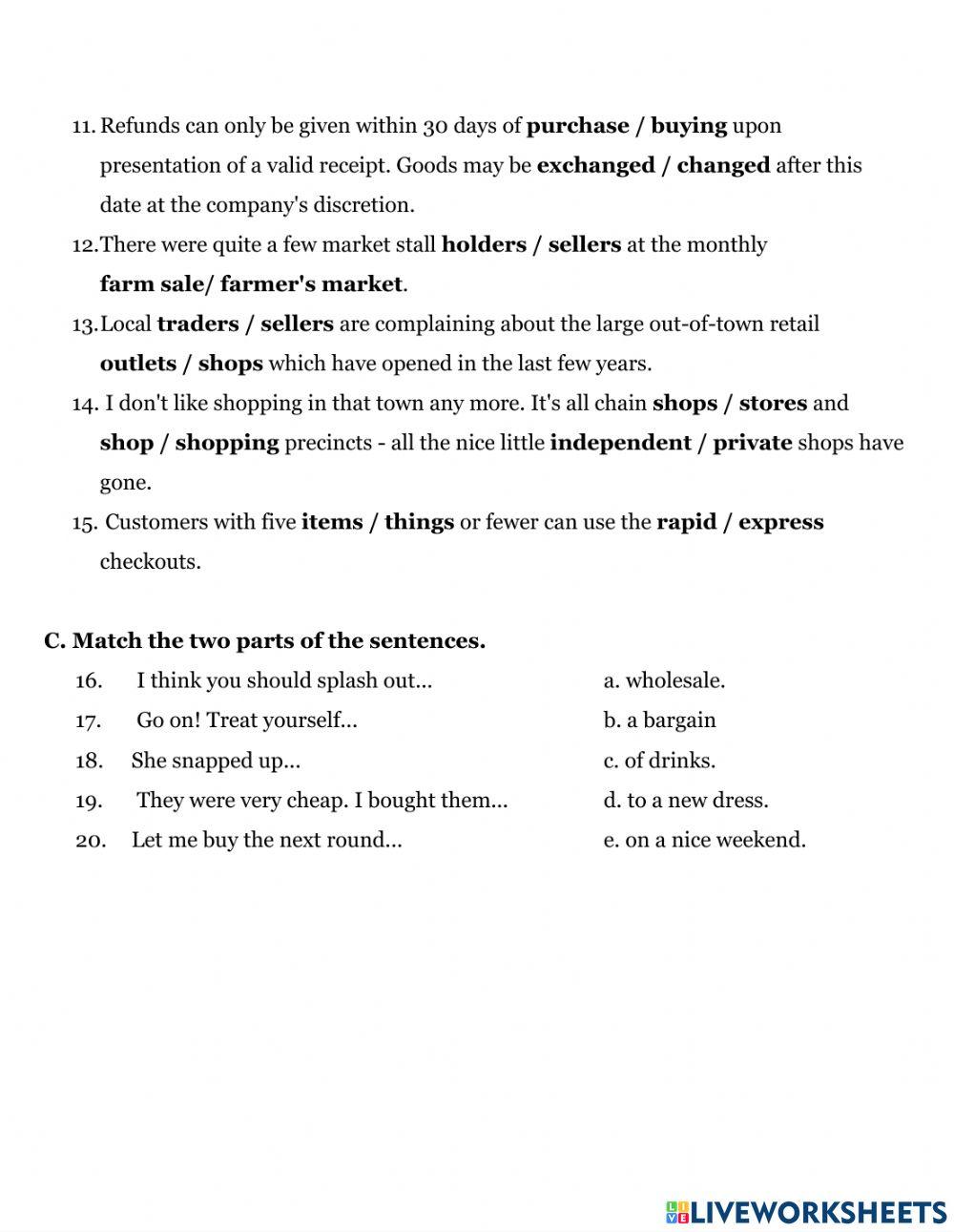 Shopping collocations