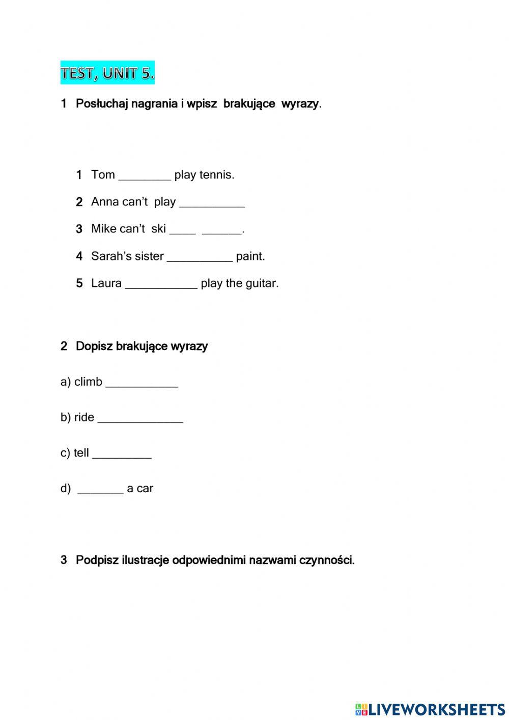 Brainy 4, unit 5, test