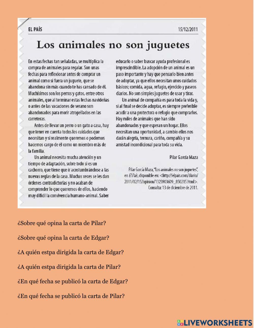 Estructura de las cartas de opinión