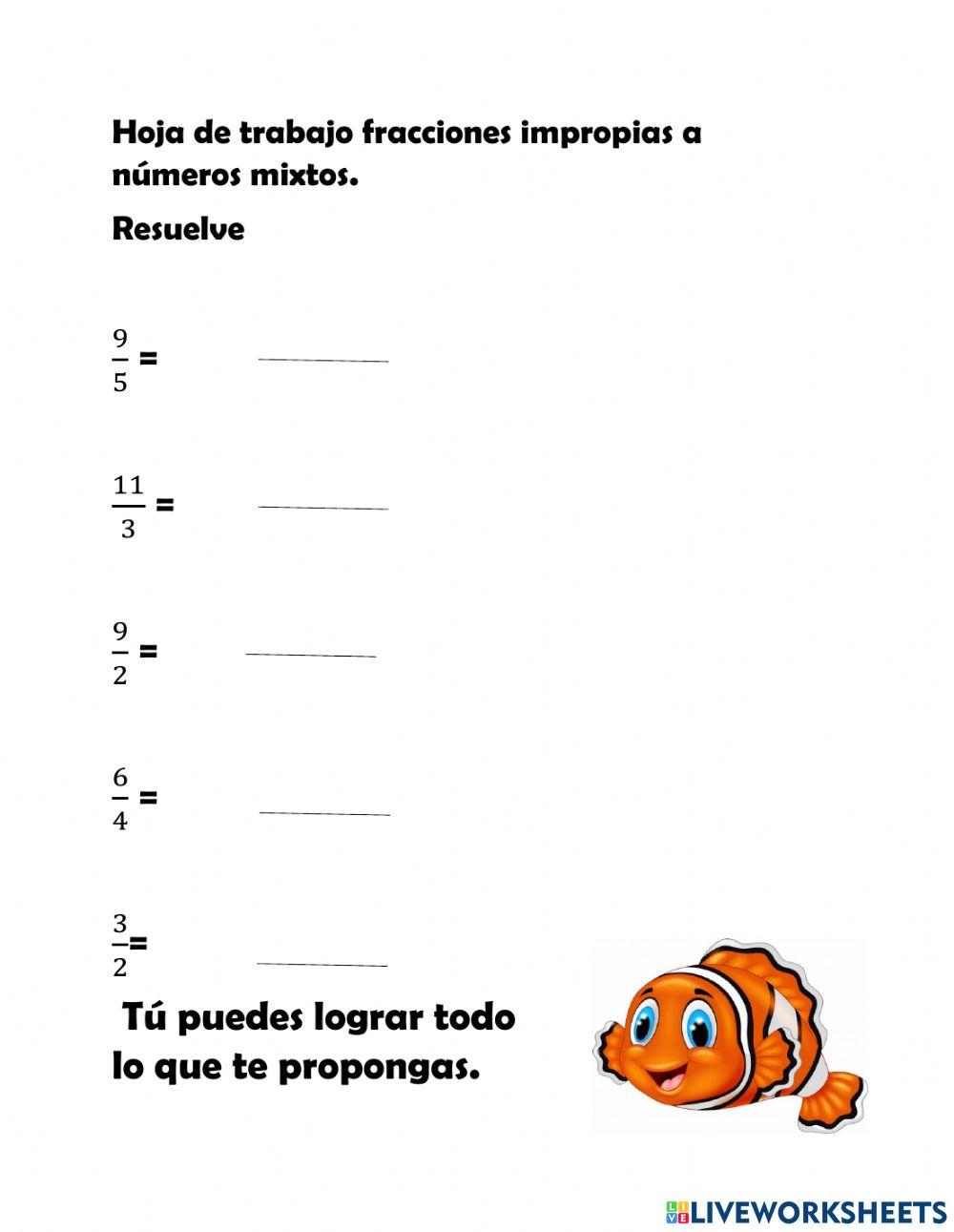 Fraccione impropias a números mixtos