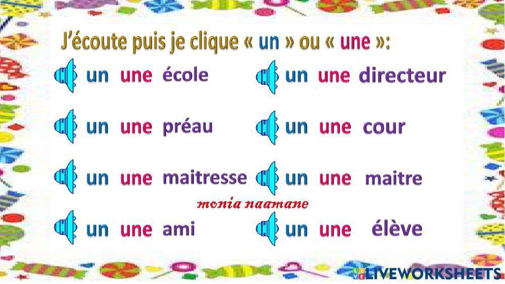 Un- une + vocabulaire de l'école
