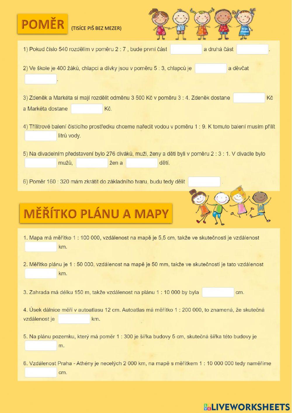 POMĚR, MĚŘÍTKO MAPY